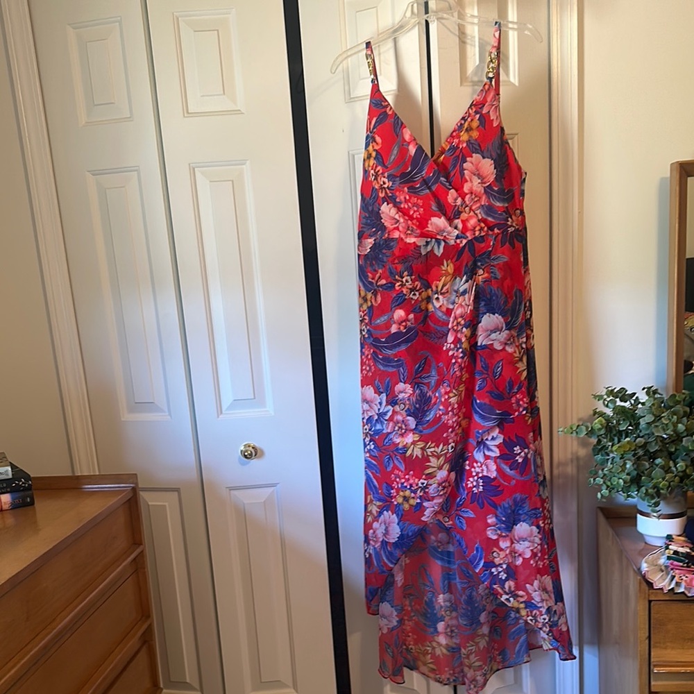 Siena Studio Floral High Low Dress - Red and Blue